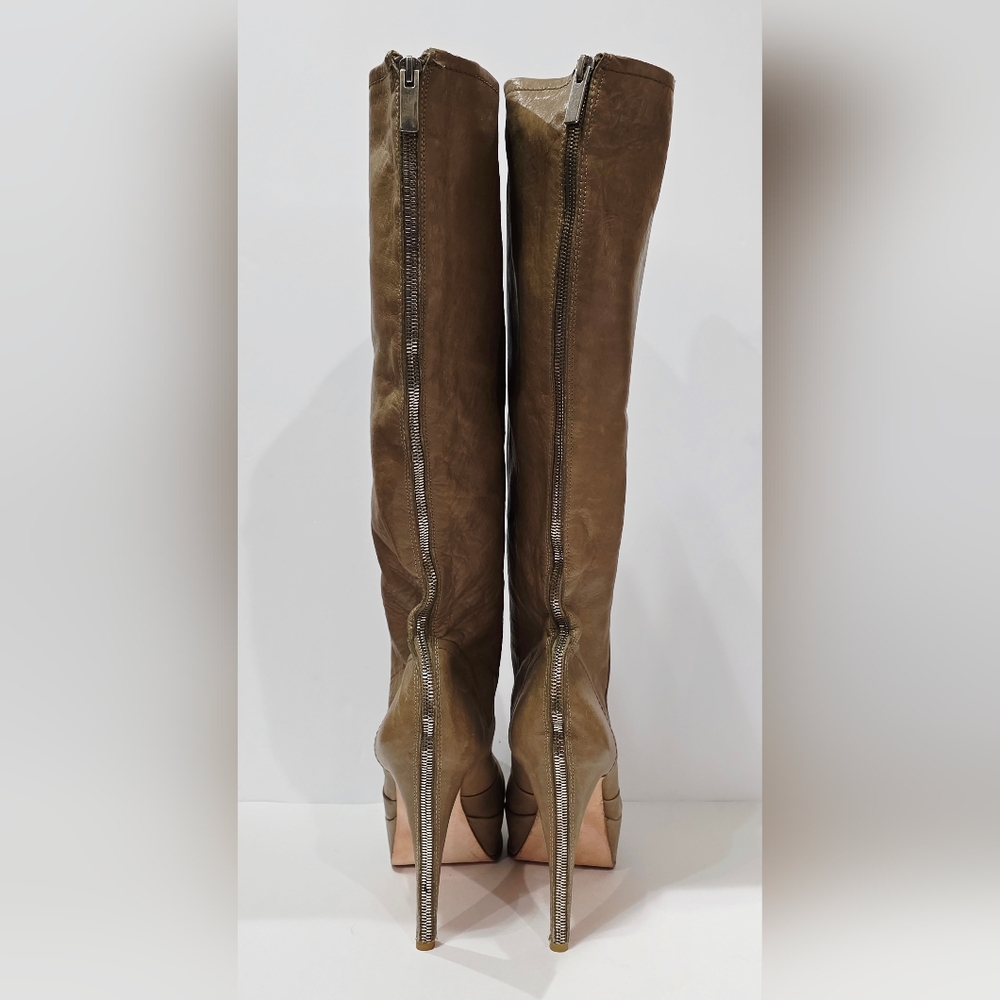 Dolce Vita TAN Leather Boot Knee High Tall Heel Silver Zipper Stiletto 9 M New - Picture 7 of 16